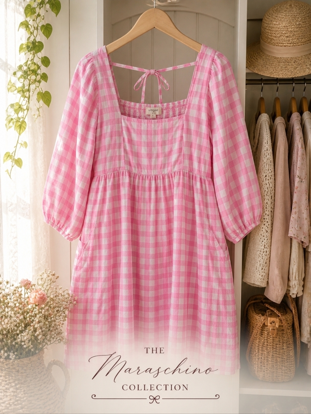 Umgee Pink Gingham Babydoll Dress | Large - Picture 2 of 10
